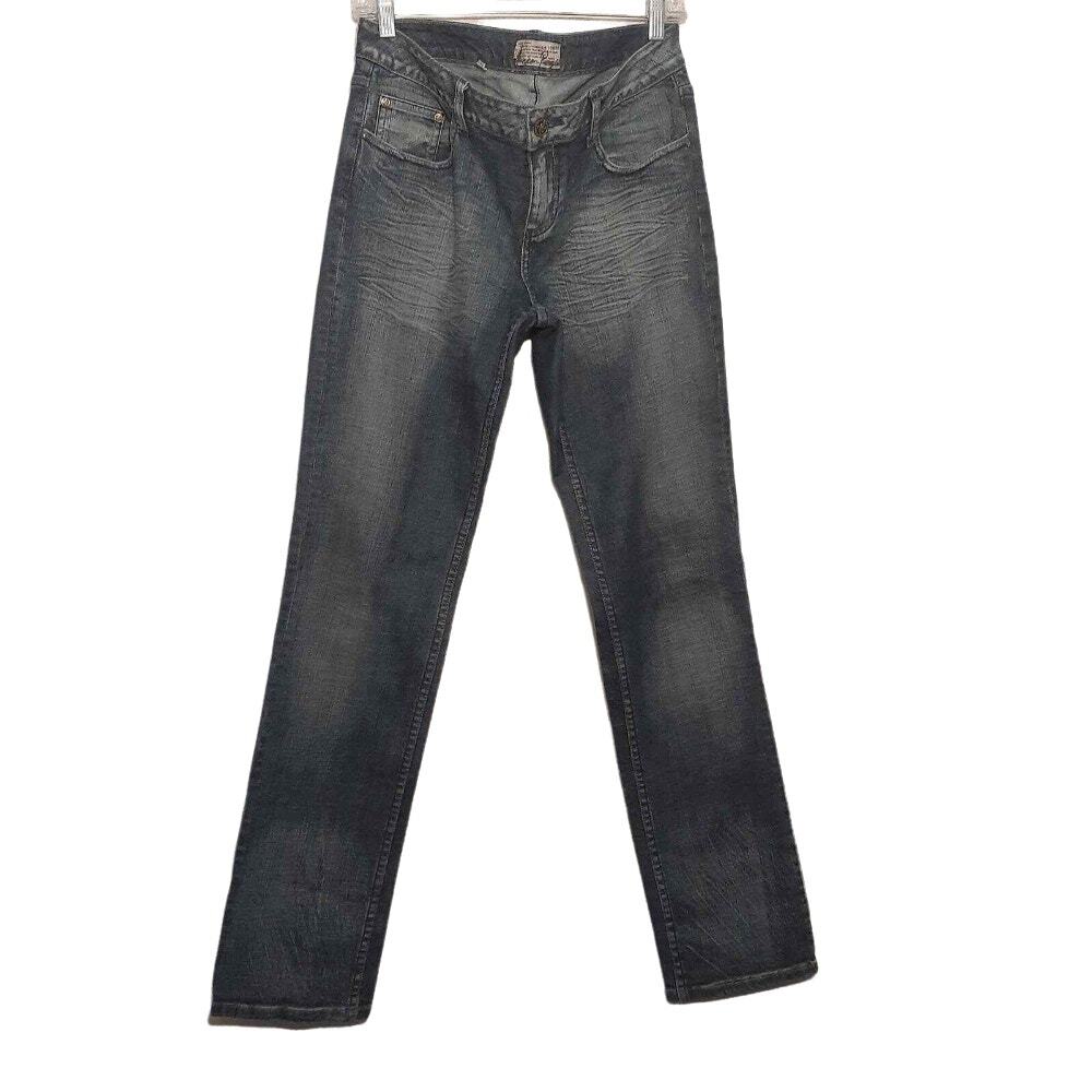 American Rag Cie womens jeans 9x33 blue mid rise skinny leg stretch denim faded
